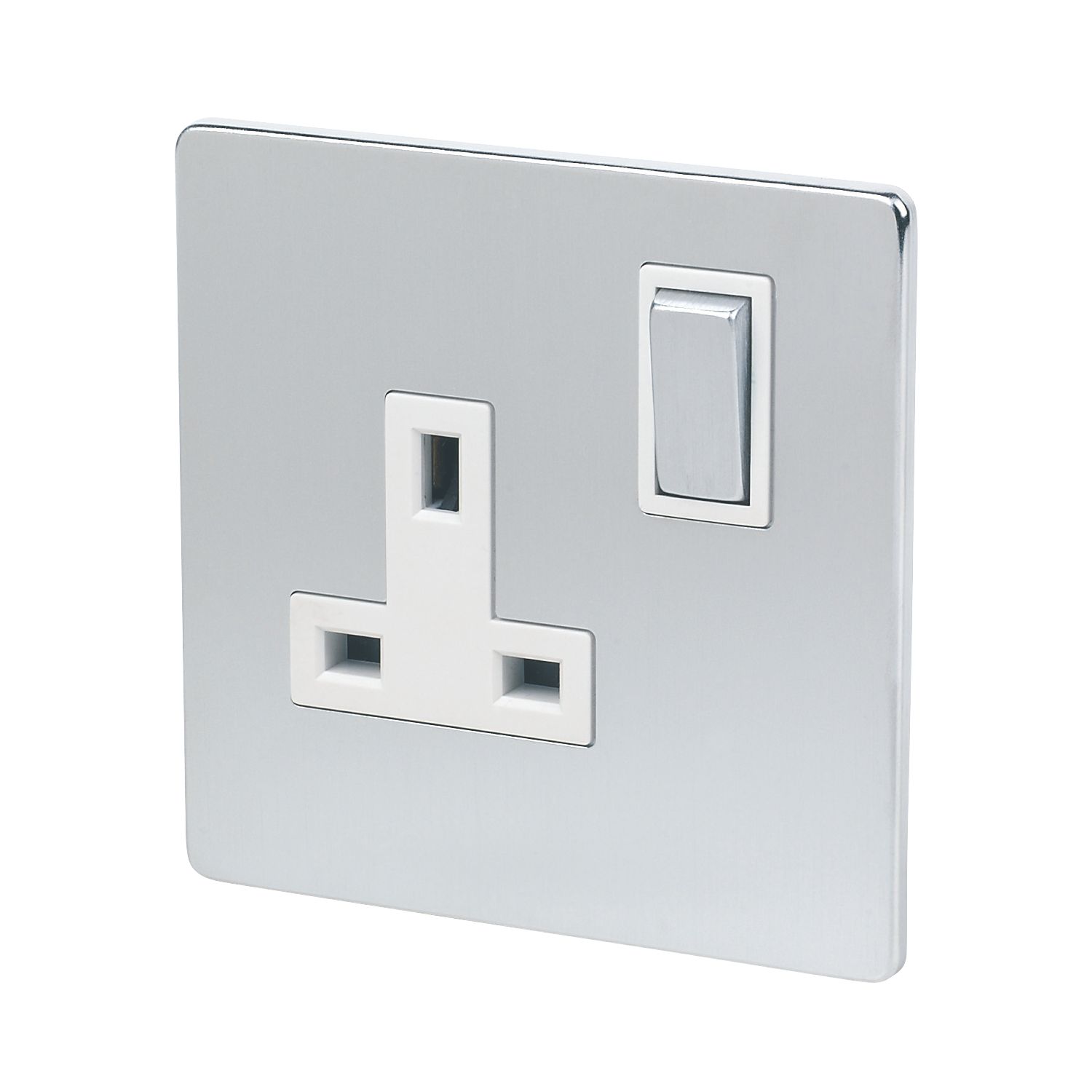 LAP 13A 1-Gang DP Switched Plug Socket Brushed Chrome with White Inserts (73307)