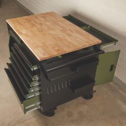 Bunker  14-Drawer Multi-Functional Workbench Roller Tool Cabinet Green