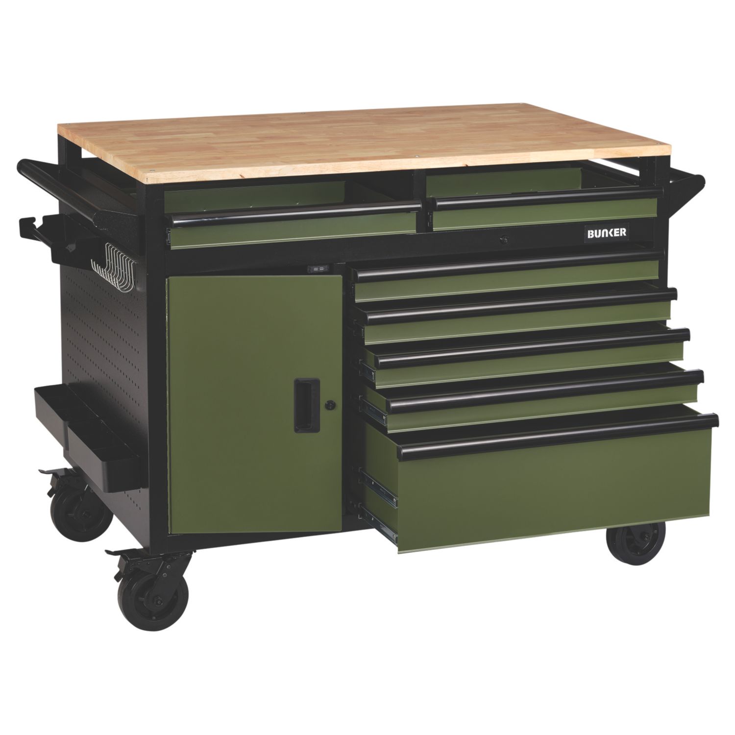 Bunker 14-Drawer Multi-Functional Workbench Roller Tool Cabinet Green (733CN)