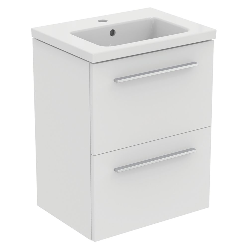 Ideal Standard i.life S Wall Hung Vanity Unit with Chrome Handles & Basin Matt White 510mm x 385mm x 665mm