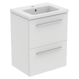 Ideal Standard i.life S Wall Hung Vanity Unit with Chrome Handles & Basin Matt White 510mm x 385mm x 665mm