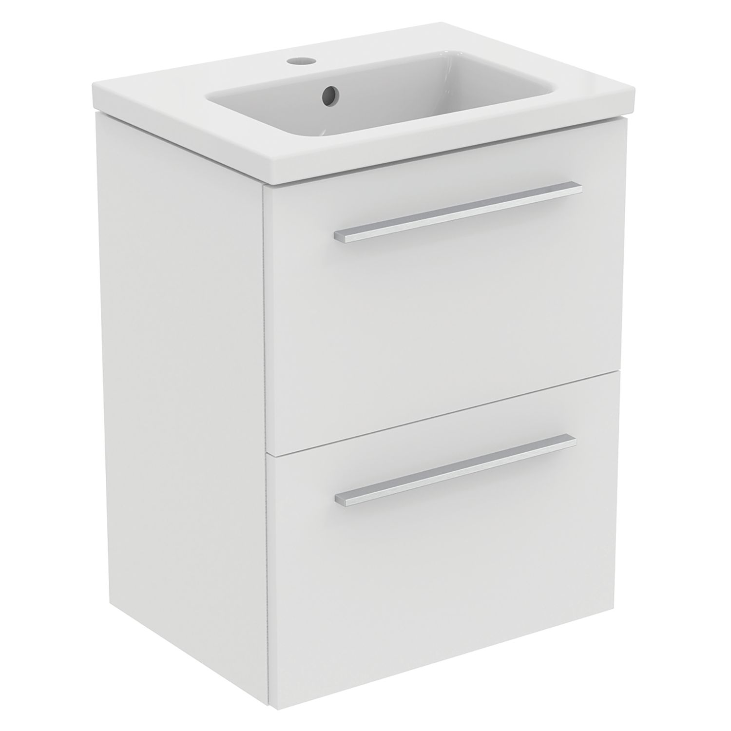 Ideal Standard i.life S Wall Hung Vanity Unit with Chrome Handles & Basin Matt White 510mm x 385mm x 665mm (733HM)
