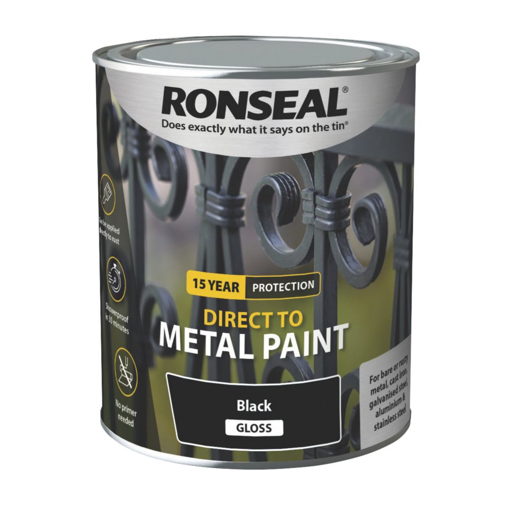 Ronseal Gloss Metal Paint Black 750ml - Screwfix