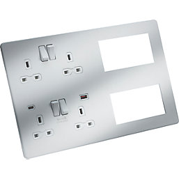 Knightsbridge SFR998MW 13A 4-Gang DP Combination Plate + 4.0A 18W 2-Outlet Type A & C USB Charger Matt White with White Inserts