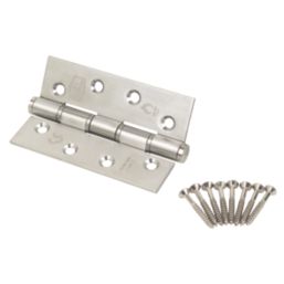 Smith & Locke  Satin Stainless Steel Grade 7 Fire Rated Washered Hinges 102mm x 67mm 2 Pack