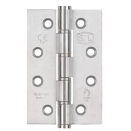 Smith & Locke  Satin Stainless Steel Grade 7 Fire Rated Washered Hinges 102mm x 67mm 2 Pack