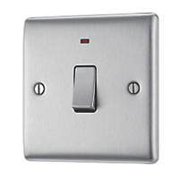 British General Nexus Metal 20A 1-Gang DP Control Switch Brushed Steel with LED