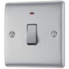 British General Nexus Metal 20A 1-Gang DP Control Switch Brushed Steel with LED