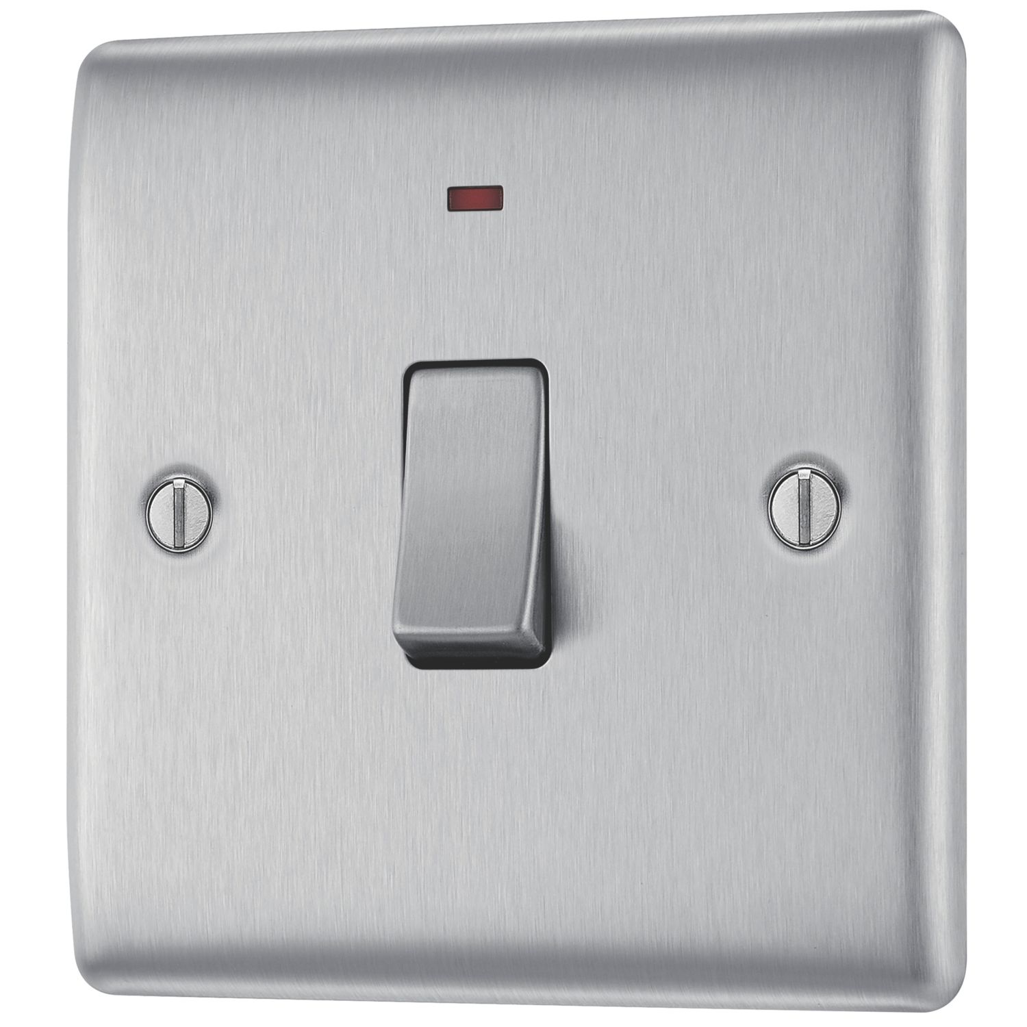 British General Nexus Metal 20A 1-Gang DP Control Switch Brushed Steel with LED (73493)