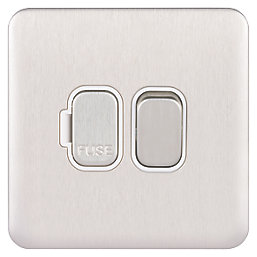 Schneider Electric Lisse Deco 13A Switched Fused Spur  Brushed Stainless Steel with White Inserts