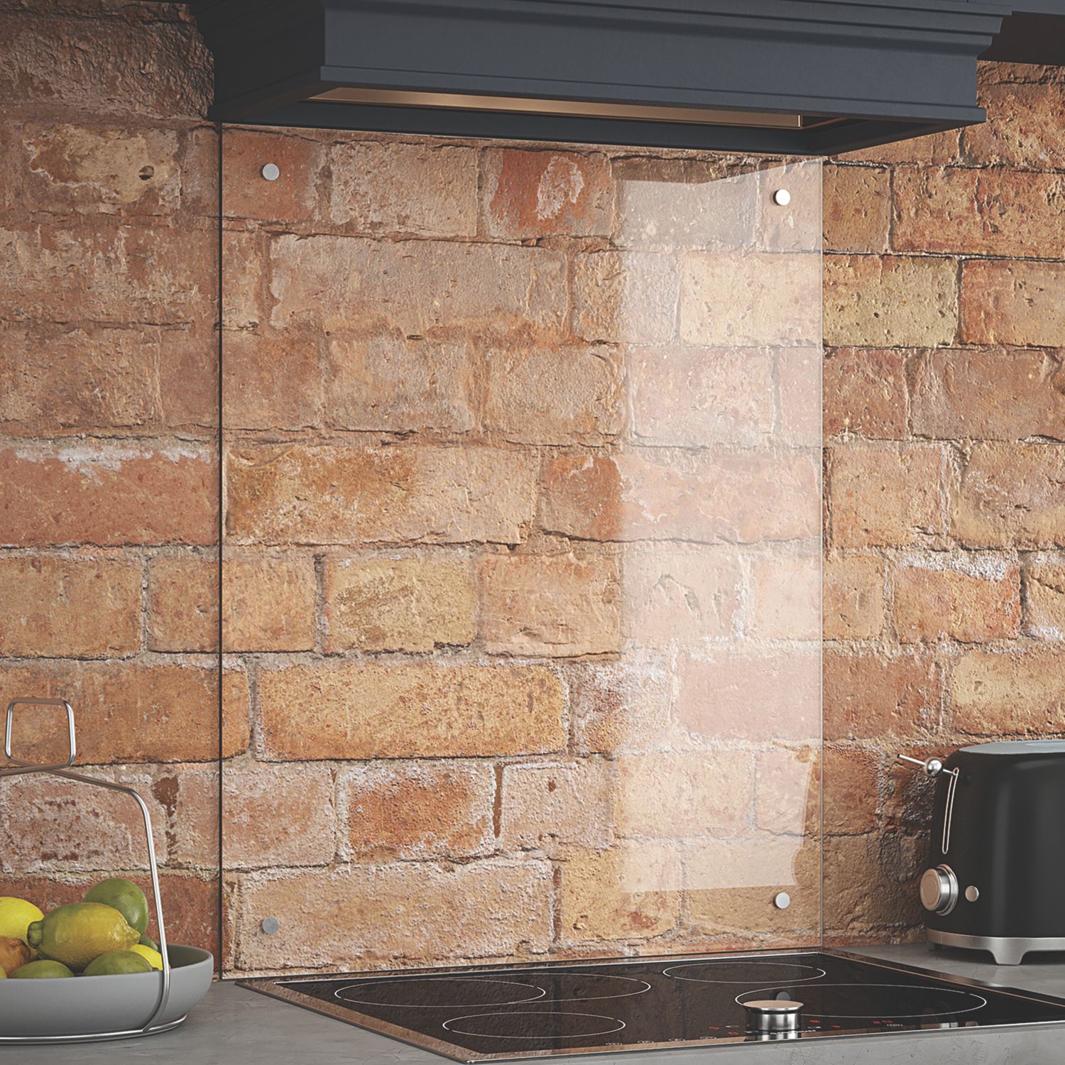 Splashback Clear with Satin Chrome Caps Kitchen Splashback 600mm x 750mm x 6mm (734JM)