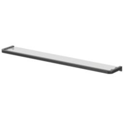 Elland Black Steel & Glass Bathroom Shelf 600mm x 120mm x 20mm