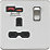 Knightsbridge  13A 1-Gang SP Switched Socket + 4.0A 2-Outlet Type A & C USB Charger Brushed Chrome with Black Inserts