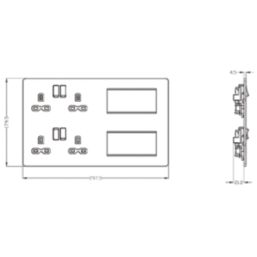 Knightsbridge  13A 4-Gang DP Multimedia Plate Antique Brass with Black Inserts