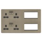 Knightsbridge  13A 4-Gang DP Multimedia Plate Antique Brass with Black Inserts