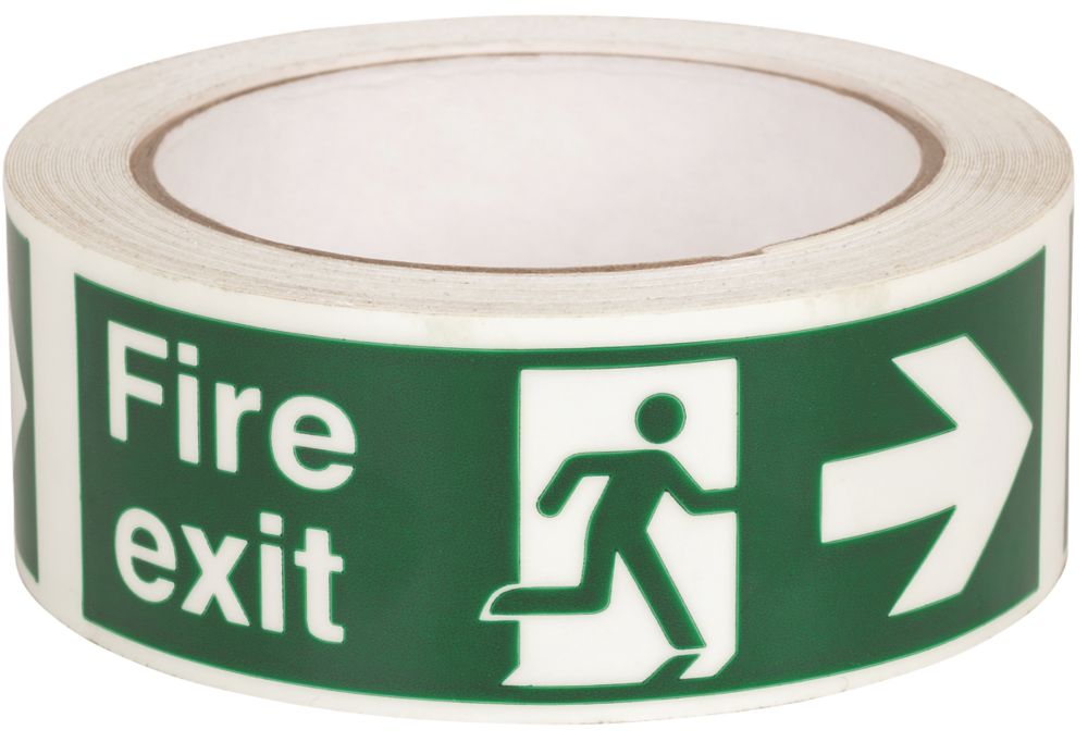 Nite-Glo Fire Exit Right Tape Green & White 10m x 40mm