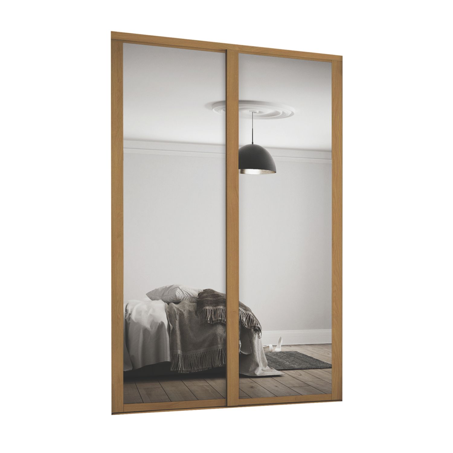 Spacepro Shaker 2-Door Framed Sliding Wardrobe Mirror Doors Oak Frame Mirror Panel 1145mm x 2260mm (7364F)