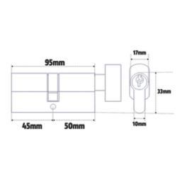Smith & Locke Fire Rated 1 Star Thumbturn 6-Pin Euro Cylinder Lock 45-50 (95mm) Polished Nickel