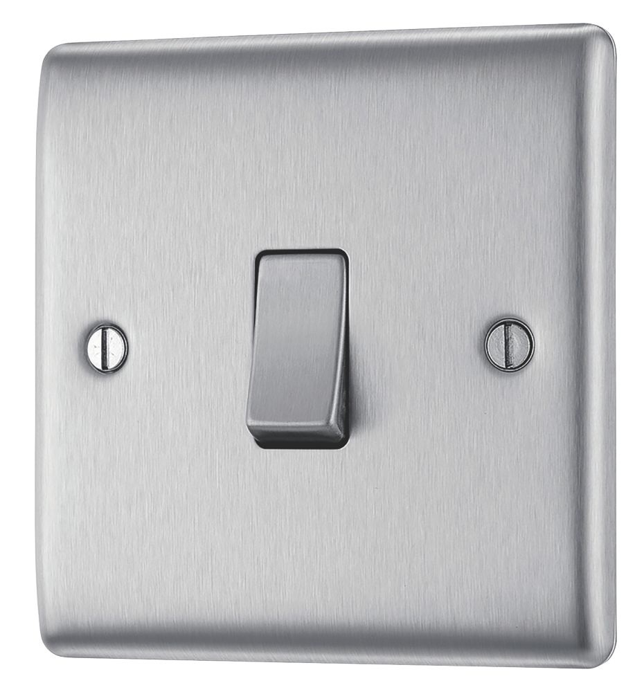 British General Nexus Metal 10AX 1-Gang 2-Way Light Switch  Brushed Steel