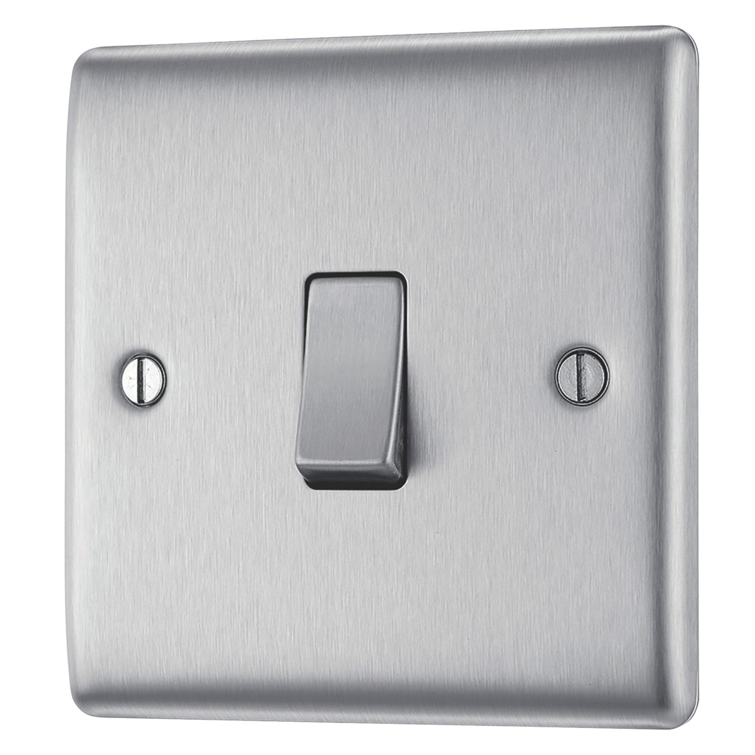 British General Nexus Metal 10AX 1-Gang 2-Way Light Switch Brushed Steel (73698)