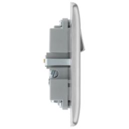 British General Nexus Metal 13A 1-Gang SP Switched Socket + 3A 18W 2-Outlet Type A & C USB Charger Brushed Steel with Grey Inserts