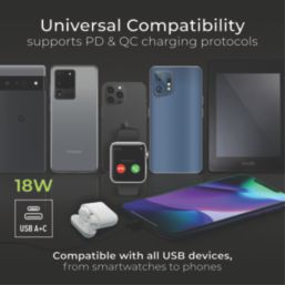 British General Nexus Metal 13A 1-Gang SP Switched Socket + 3A 18W 2-Outlet Type A & C USB Charger Brushed Steel with Grey Inserts