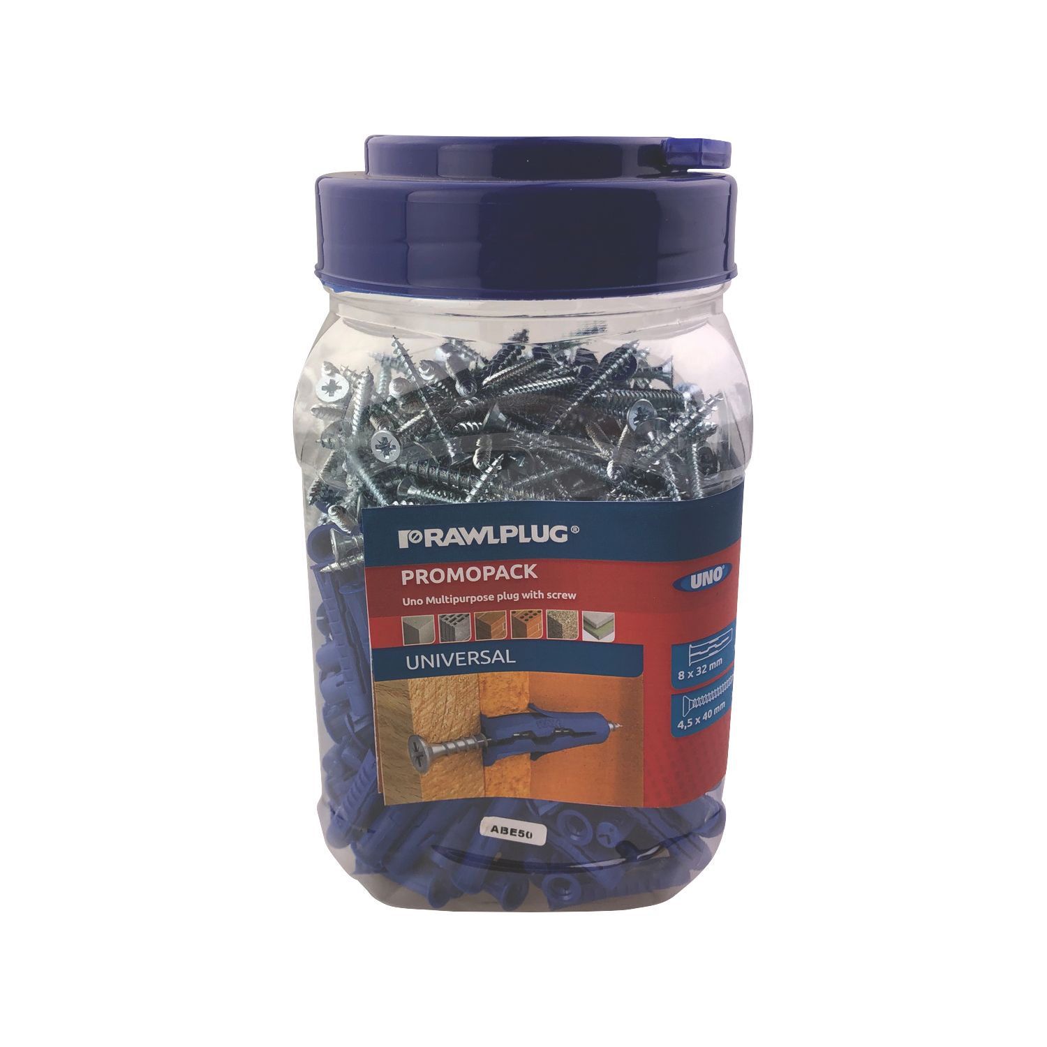 Rawlplug Uno Wall Plugs & Screws 8mm x 32mm 300 Pack (736HV)