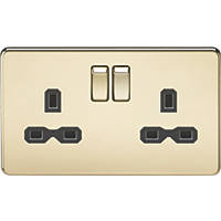 Knightsbridge SFR9000PB 13A 2-Gang DP Switched Double Socket Polished Brass  with Black Inserts