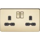 Knightsbridge  13A 2-Gang DP Switched Double Socket Polished Brass  with Black Inserts
