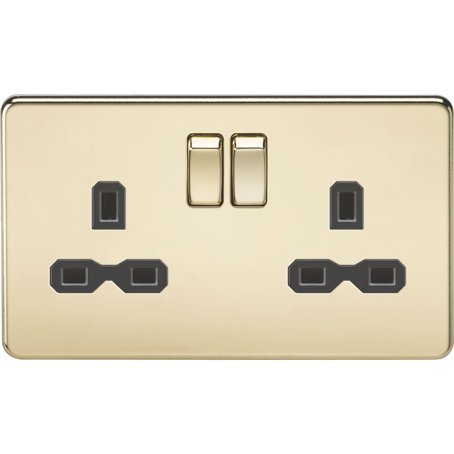 Knightsbridge 13A 2-Gang DP Switched Double Socket Polished Brass with Black Inserts (736TY)