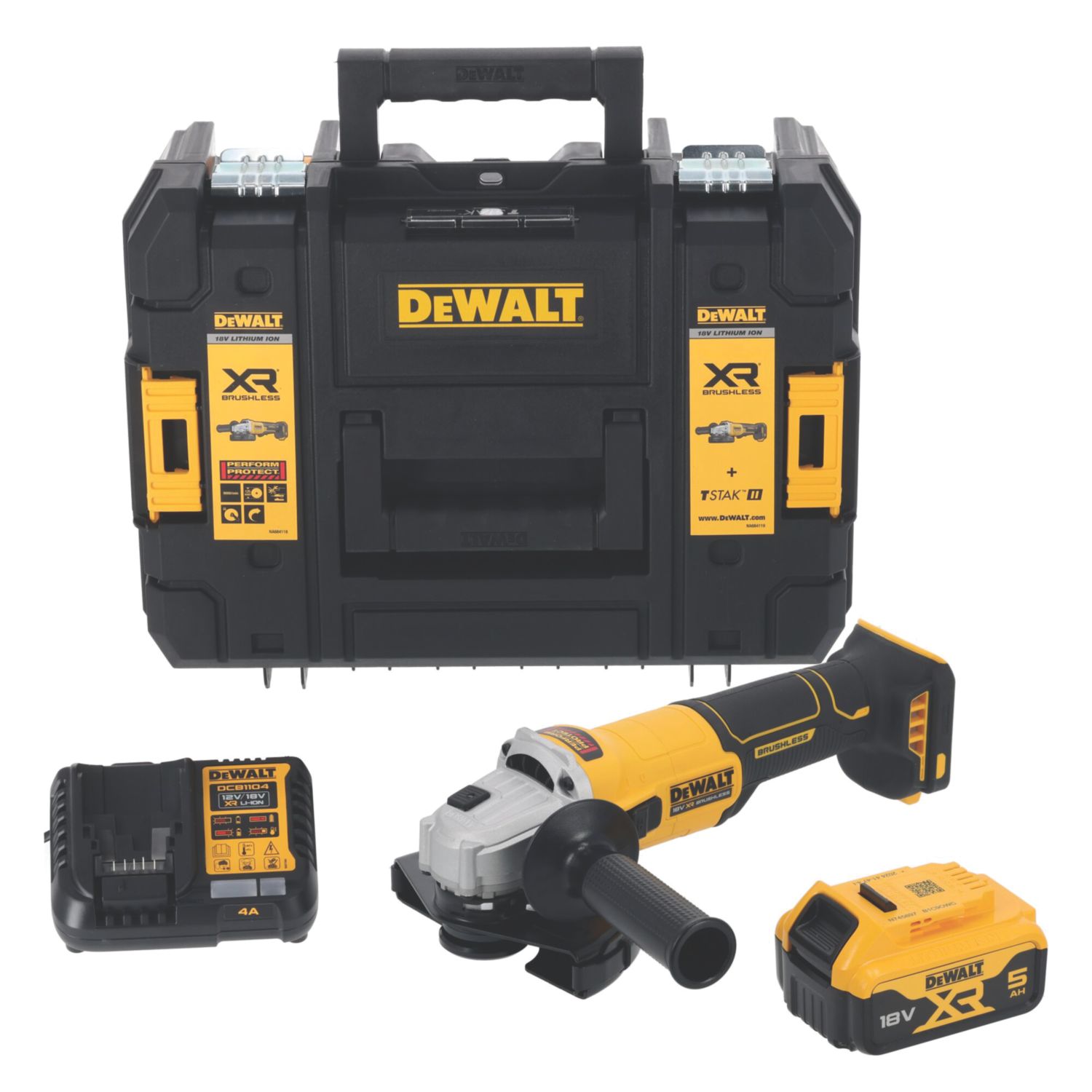 DEWALT DCG407P1T-GB 18V 1 x 5.0Ah Li-Ion XR 5" Brushless Cordless Angle Grinder (737EK)
