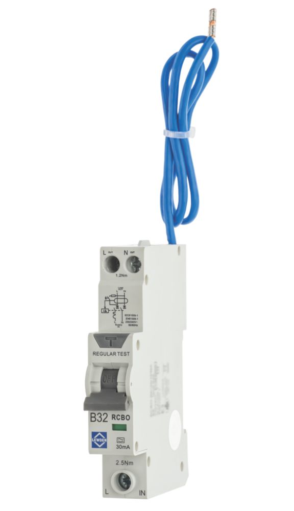 Lewden 32A 30mA 1+N Type B Compact RCBO - Screwfix