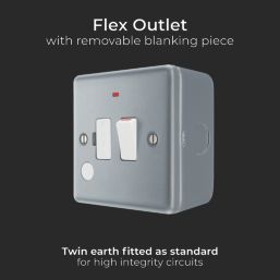British General  13A Switched Metal Clad Fused Spur & Flex Outlet with LED  with White Inserts