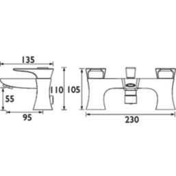 Bristan Hourglass Chrome  110mm Deck Mounted Dual Control Manual Shower Mixer Tap