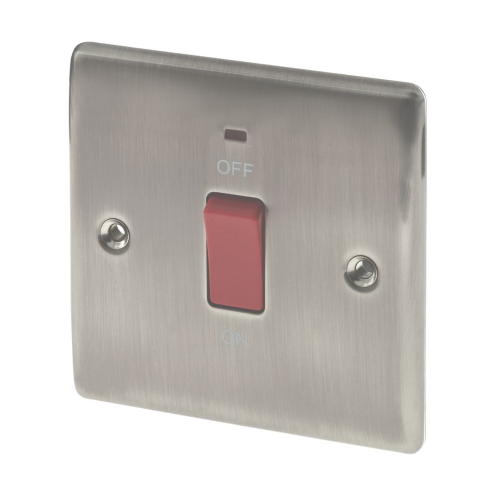British General Nexus Metal 45A 1-Gang DP Cooker Switch Brushed Iridium with LED