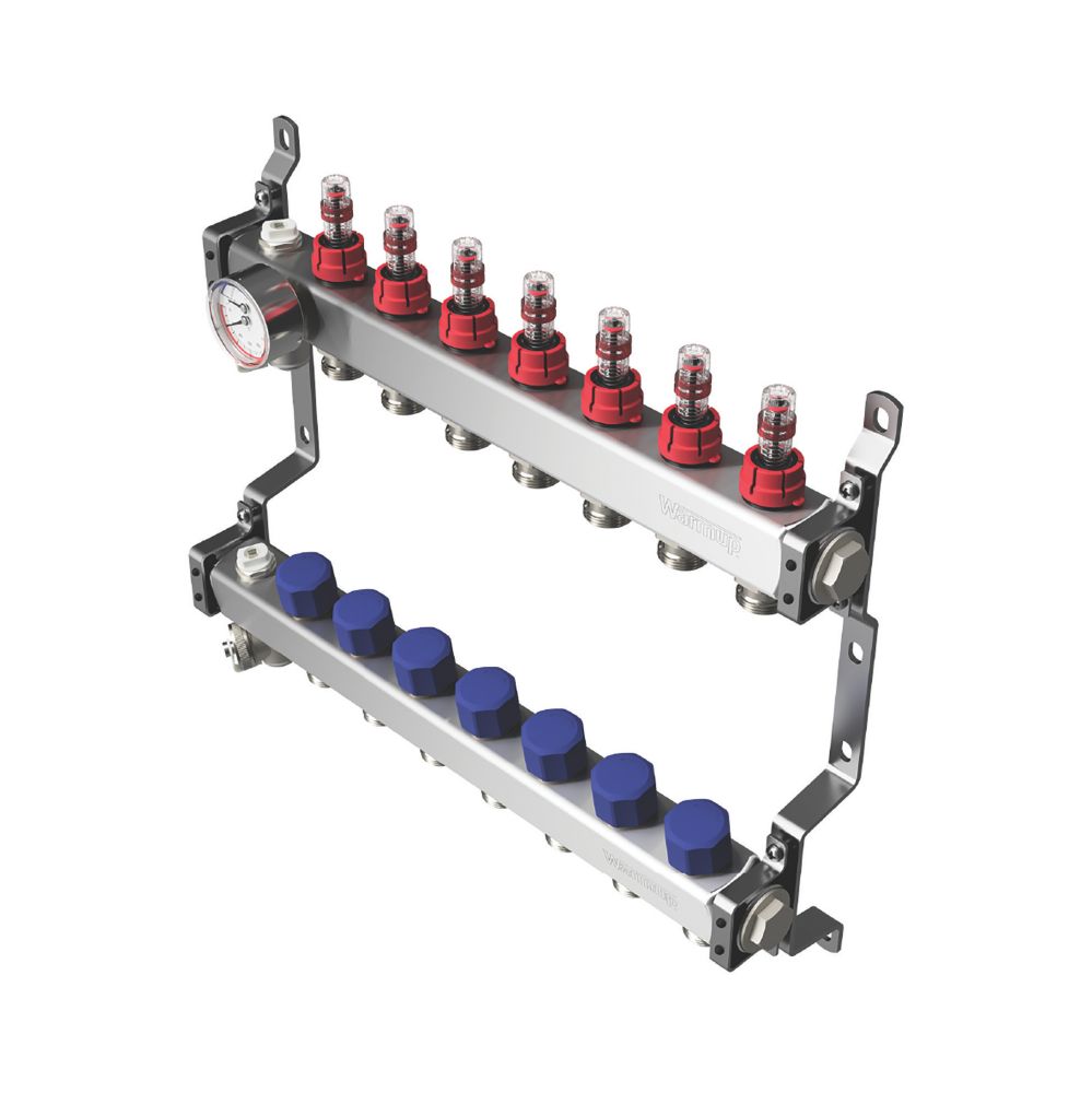 Warmup 7 Port S3 Underfloor Heating Manifold Stainless Steel - Screwfix