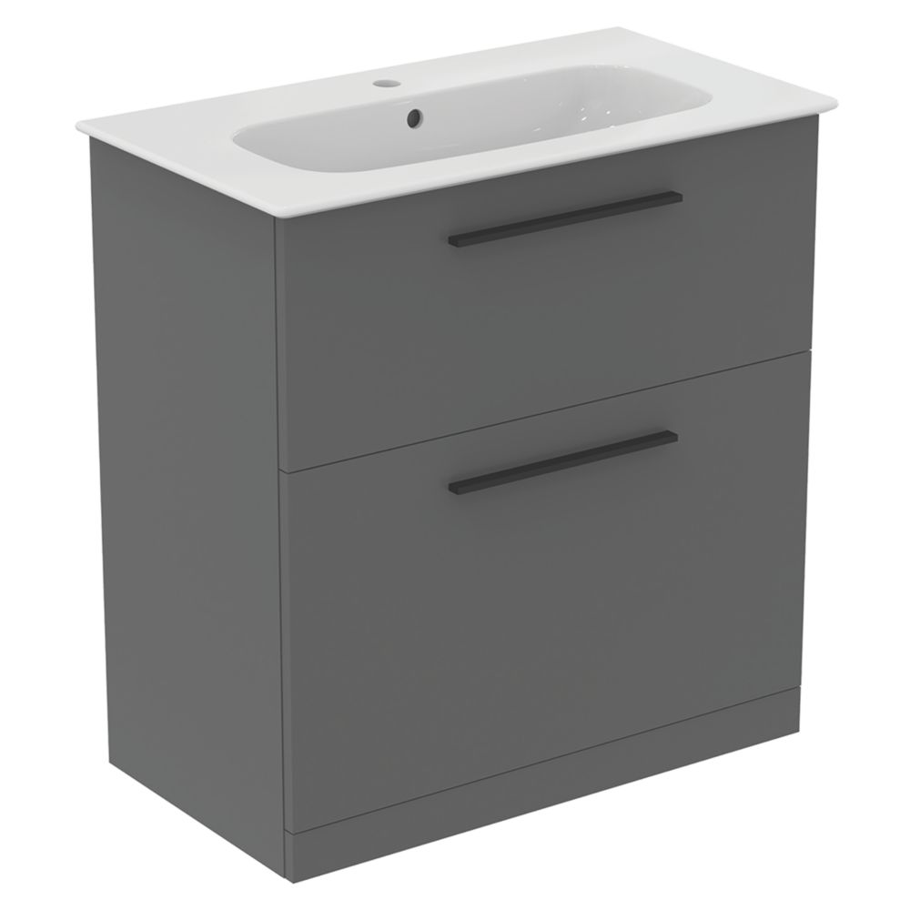 Ideal Standard i.life A Floorstanding Vanity Unit With Black Handles & Basin Gloss White 840mm x 460mm x 868mm