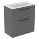 Ideal Standard i.life A Floorstanding Vanity Unit With Black Handles & Basin Matt Quartz Grey 840mm x 460mm x 868mm