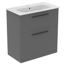 Ideal Standard i.life A Floorstanding Vanity Unit With Black Handles & Basin Matt Quartz Grey 840mm x 460mm x 868mm