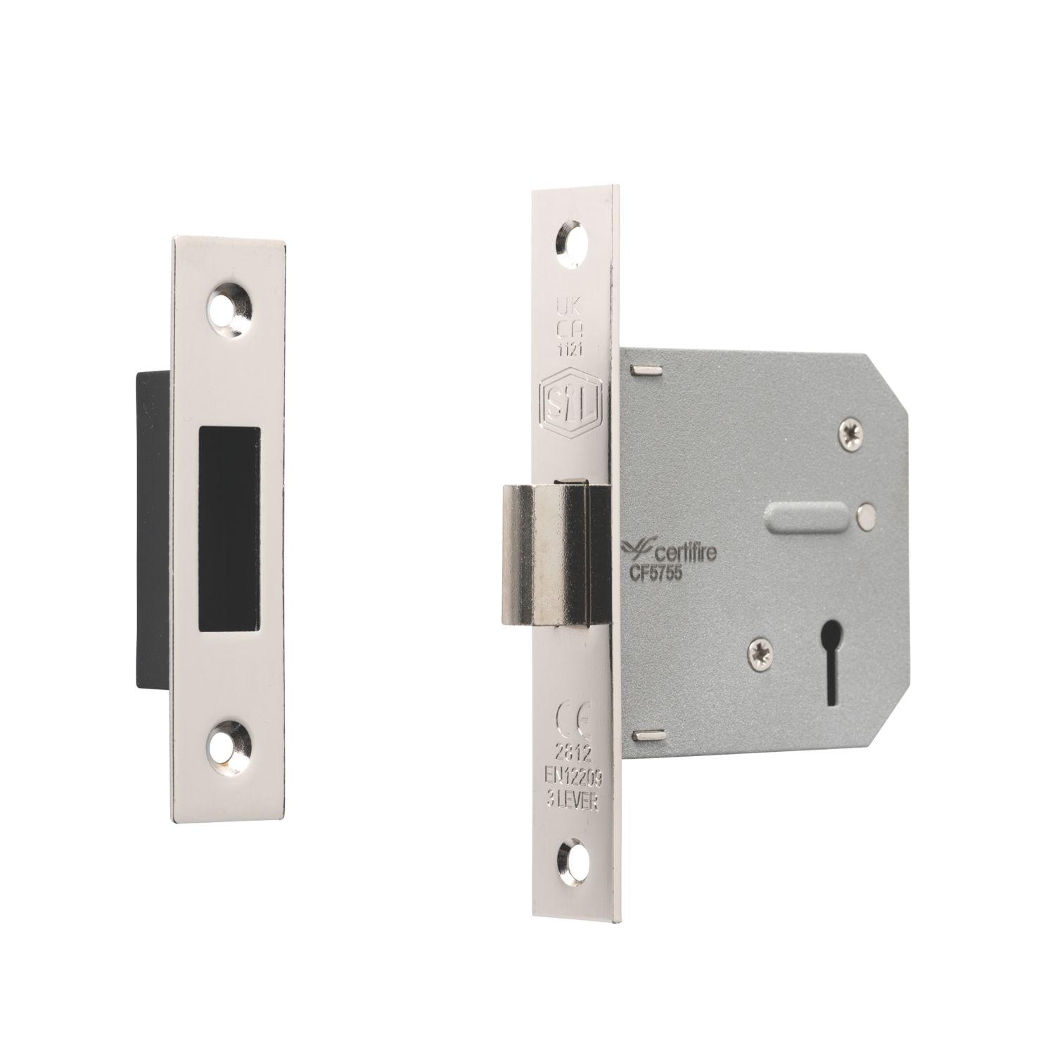 Smith & Locke Fire Rated 3 Lever Chrome Deadlock 76mm Case - 57mm Backset (738PY)