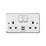 MK Contoura 13A 2-Gang DP Switched Socket + 2A 10.5W 2-Outlet Type A USB Charger Brushed Stainless Steel with White Inserts