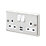 MK Contoura 13A 2-Gang DP Switched Socket + 2A 10.5W 2-Outlet Type A USB Charger Brushed Stainless Steel with White Inserts