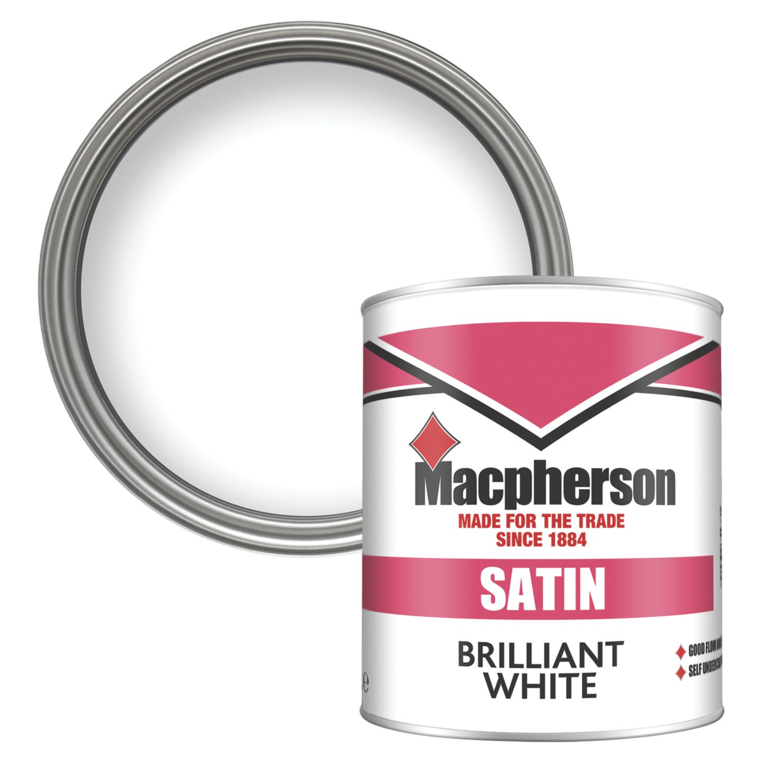 Macpherson 1Ltr Brilliant White Satin Solvent-Based Trim Paint (738TA)