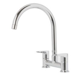 Isar Deck Mounted Dual-Lever Bridge Mixer Kitchen Tap Chrome
