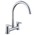 Isar Deck Mounted Dual-Lever Bridge Mixer Kitchen Tap Chrome