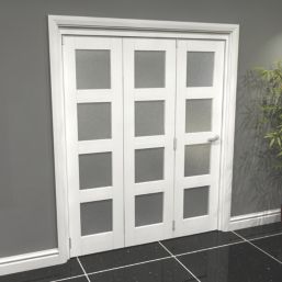 Green & Taylor  3-Door 4-Frosted Light Primed White Wooden Shaker Internal Bi-Fold Door 2060mm x 1794mm