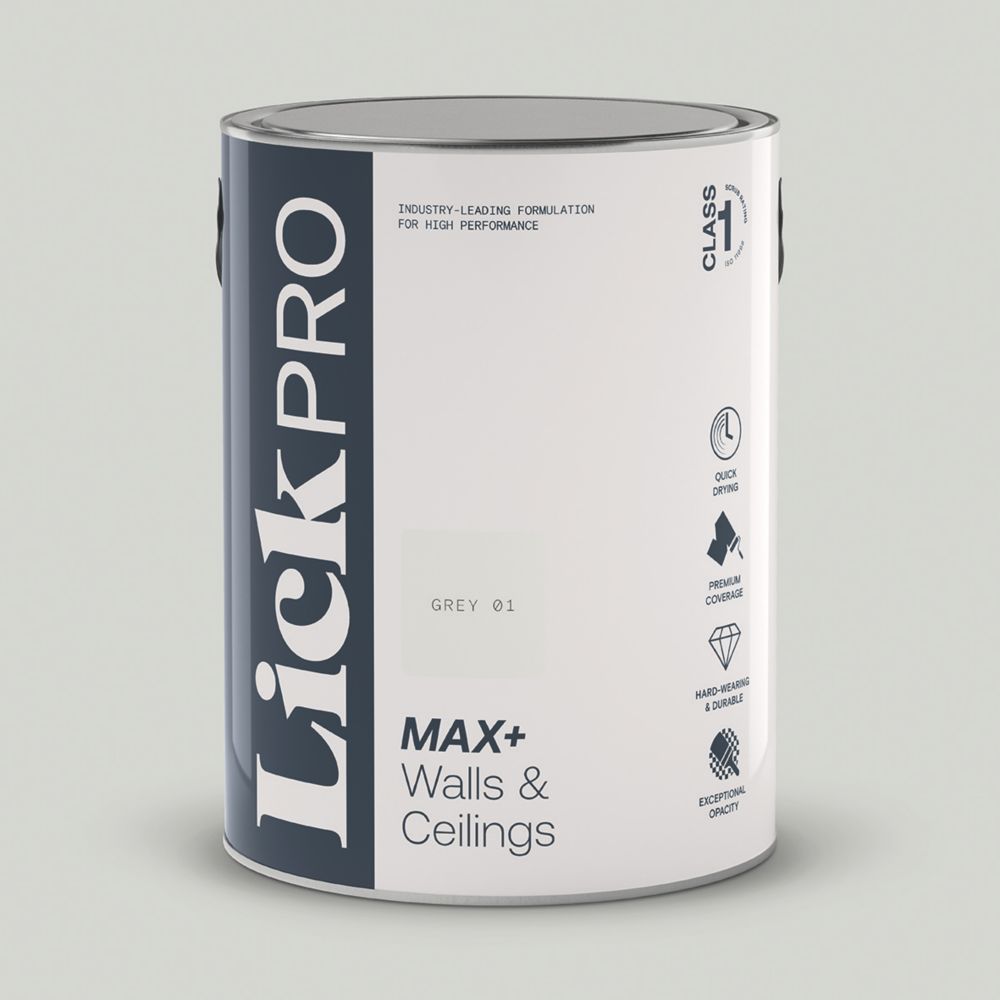 LickPro Matt Grey 01 Emulsion Paint 5Ltr | Emulsion Paints | Screwfix.com