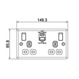 LAP  13A 2-Gang SP Switched Socket + 3A 22W 2-Outlet Type A & C USB Charger Brushed Steel with White Inserts