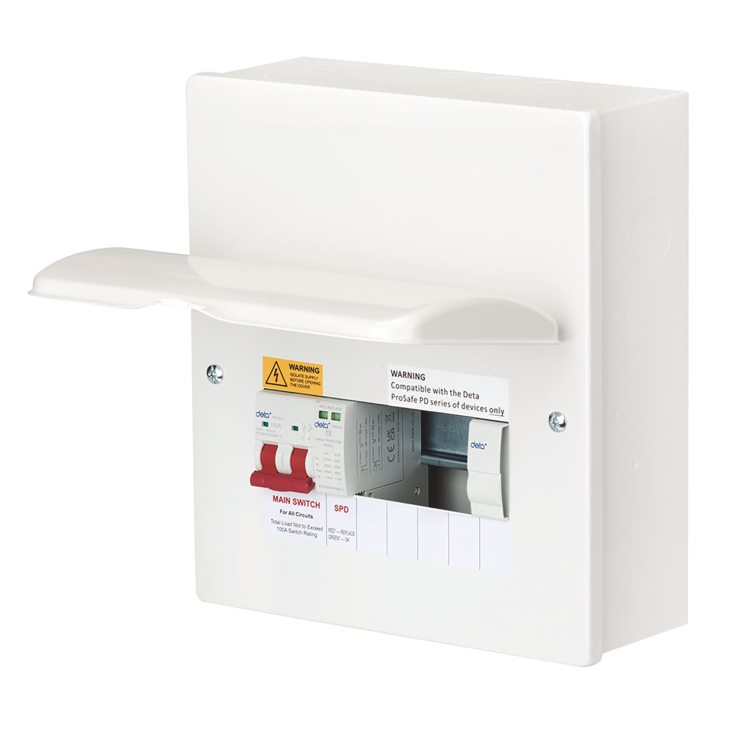Deta 8-Module 5-Way Part-Populated Main Switch Consumer Unit with SPD (739PV)