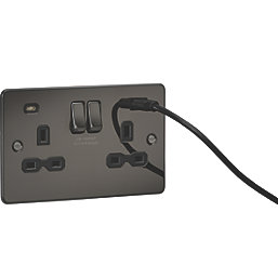 Knightsbridge  13A 2-Gang SP Switched Socket + 4.0A 20W 2-Outlet Type A & C USB Charger Gunmetal with Black Inserts